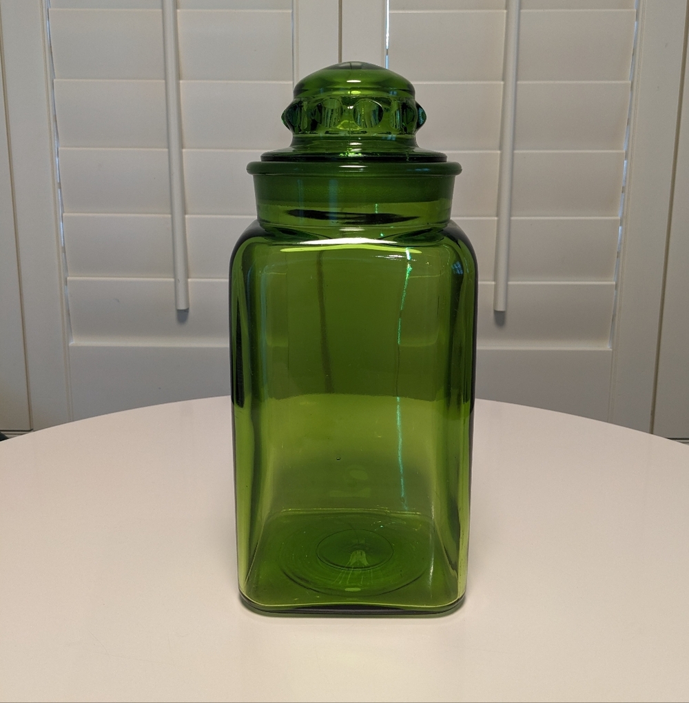 Vintage L.E. Smith Square Green Glass Canister